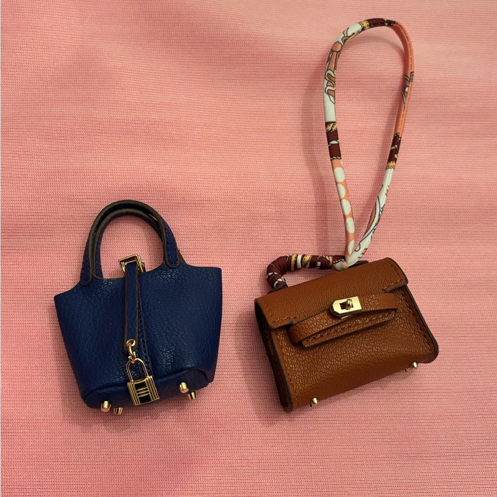 Blue and Brown Designer Style Mini Handbag Charm Set